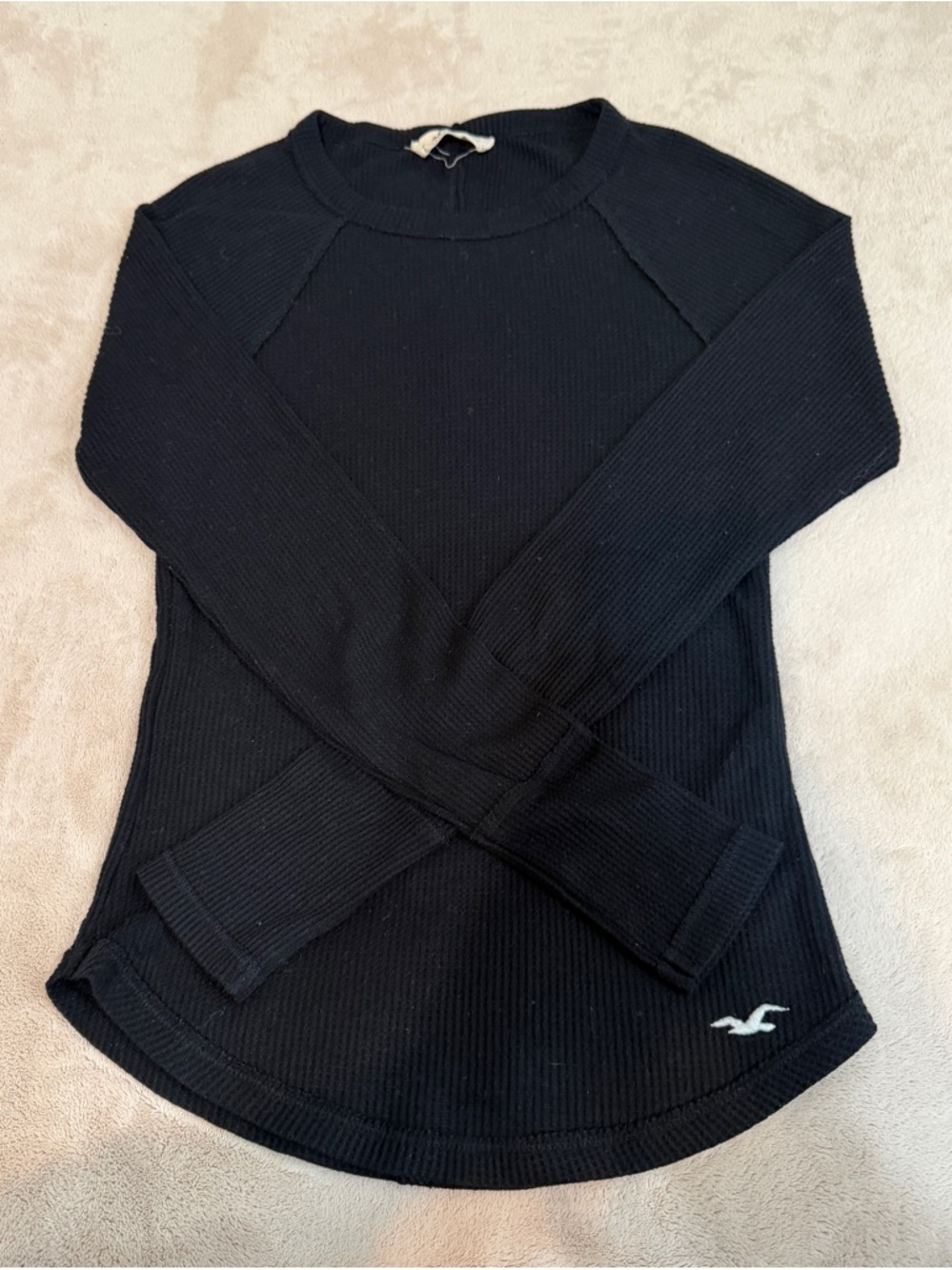 Hollister Black Ribbed Long Sleeve Crewneck Top